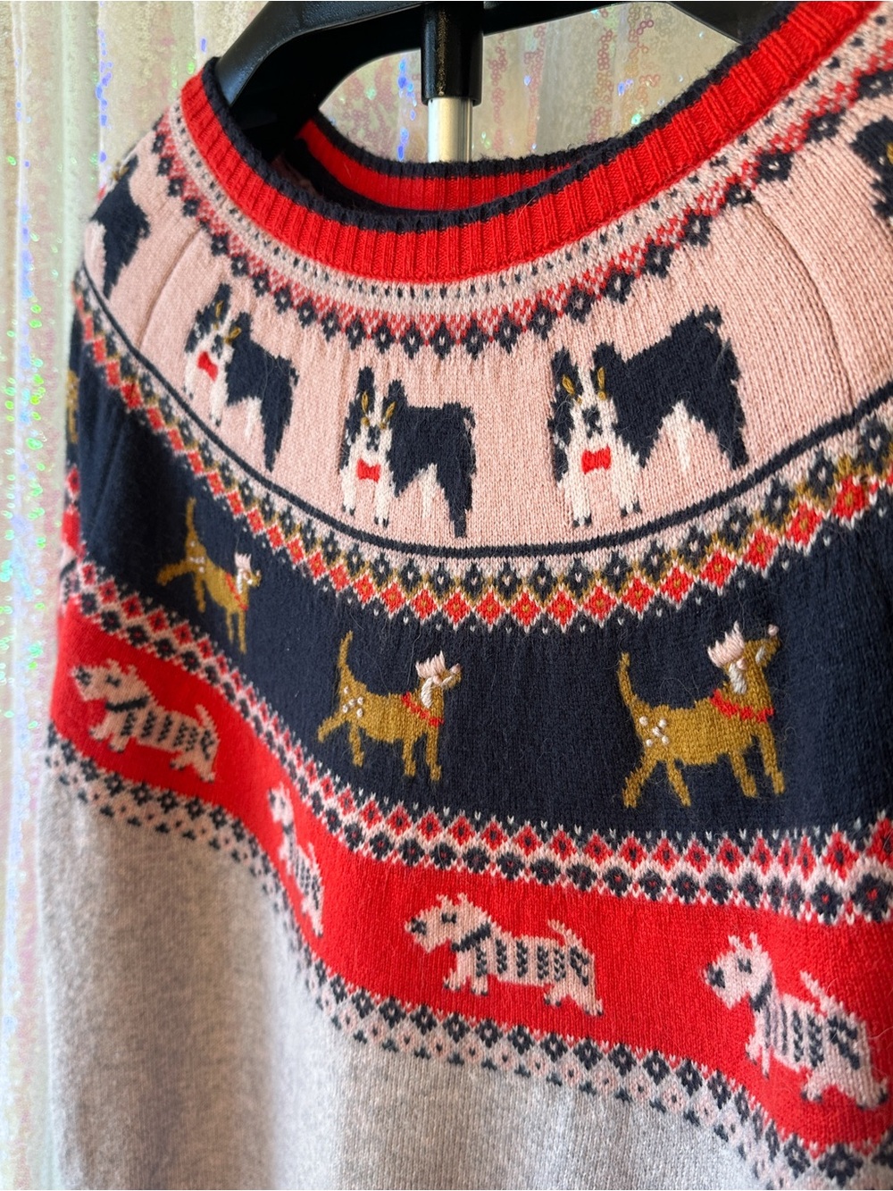 Lavender Boden Sweater with Red, Navy, and Pink Fair Isle Dogs Size Large - Picture 2 of 4